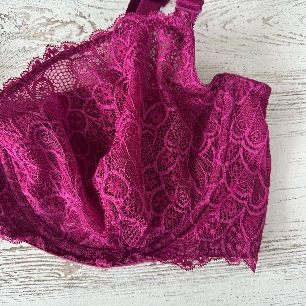 TORRID CURVE Unlined Balconette Lace Underwire Bra 44DD Burgundy Wine
